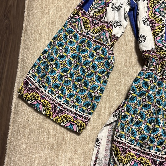 Chico's sz 2 12/14 100% linen open cardigan duster l/xl paisley blue Easter - Picture 4 of 8